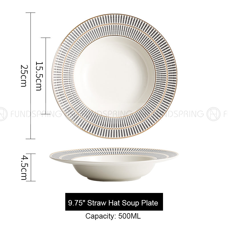 Nordic Straw Hat Disc Weiss Series White/Grey/Silver Ceramic Soup Plate Shallow Bowl 9.75" Nordic Straw Hat Disc Weiss Series White/Grey/Silver Ceramic Soup Plate Shallow Bowl 9.75"