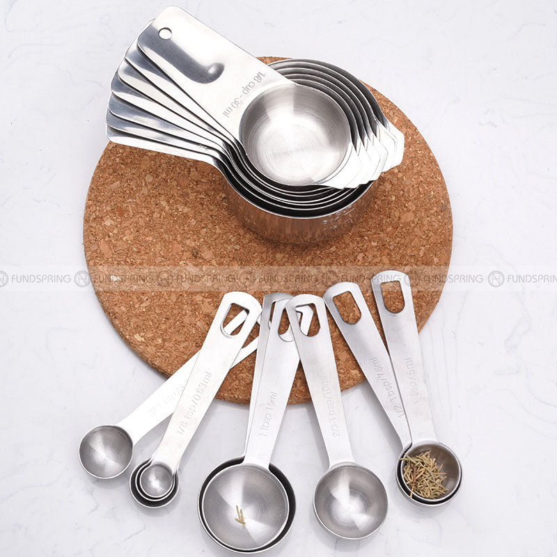 Stainless Steel Measuring Set: 16-Piece Precision Spoons and Cups Kit Stainless Steel Measuring Set: 16-Piece Precision Spoons and Cups Kit