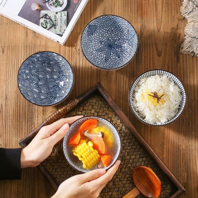 Vertical Essence: Underglaze Ceramic Bowls for Rice and Soup 4 Sizes Vertical Essence: Underglaze Ceramic Bowls for Rice and Soup 4 Sizes