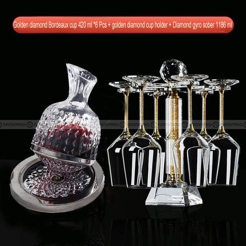 Crystal Glass Whirling Decanter with Silver and Gold Base and Wine Goblet Set Crystal Glass Whirling Decanter with Silver and Gold Base and Wine Goblet Set