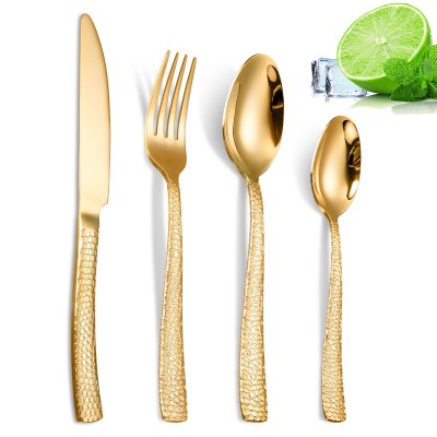 High-Grade Gold and Silver Fork, Spoon, Knife Set, 430 Stainless Steel, Gold-plated Cutlery Set of 4 High-Grade Gold and Silver Fork, Spoon, Knife Set, 430 Stainless Steel, Gold-plated Cutlery Set of 4