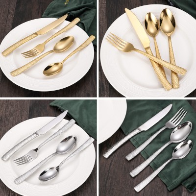 High-Grade Gold and Silver Fork, Spoon, Knife Set, 430 Stainless Steel, Gold-plated Cutlery Set of 4 High-Grade Gold and Silver Fork, Spoon, Knife Set, 430 Stainless Steel, Gold-plated Cutlery Set of 4