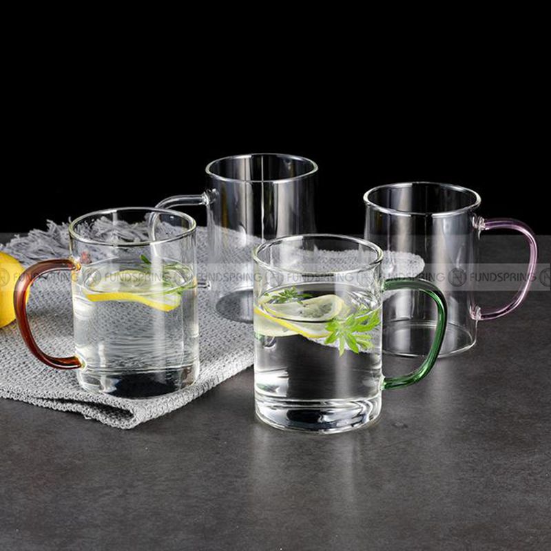 Transparent Glass Ware Set Heat Resistant Mugs With Colorful Handle Transparent Glass Ware Set Heat Resistant Mugs With Colorful Handle