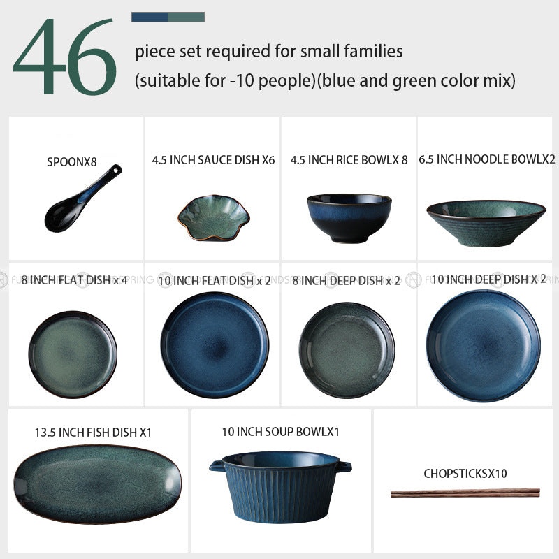 Kiln Change Ceramic Tableware Classical Blue/Green Dinnerware Set Kiln Change Ceramic Tableware Classical Blue/Green Dinnerware Set