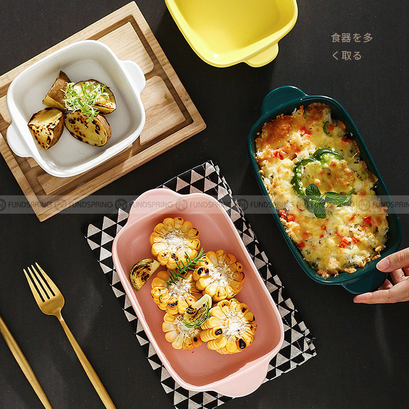 Ceramic Binaural Baking Platter Macaron Microwave Oven Baking Bowl Ceramic Binaural Baking Platter Macaron Microwave Oven Baking Bowl