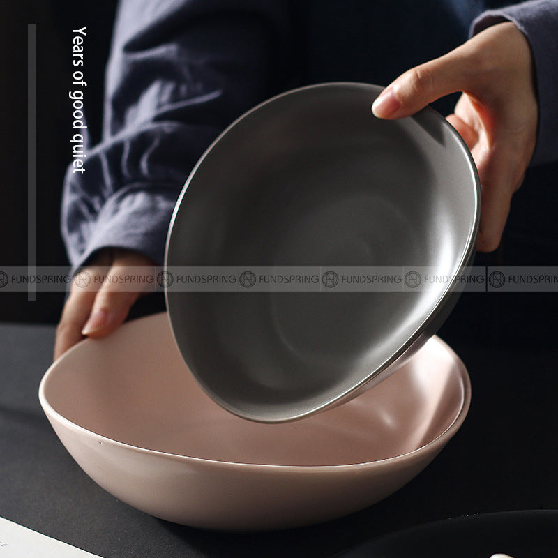 Japanese Ceramic Tableware Irregular Matte Ramen Bowl Deep Salad Plate Japanese Ceramic Tableware Irregular Matte Ramen Bowl Deep Salad Plate