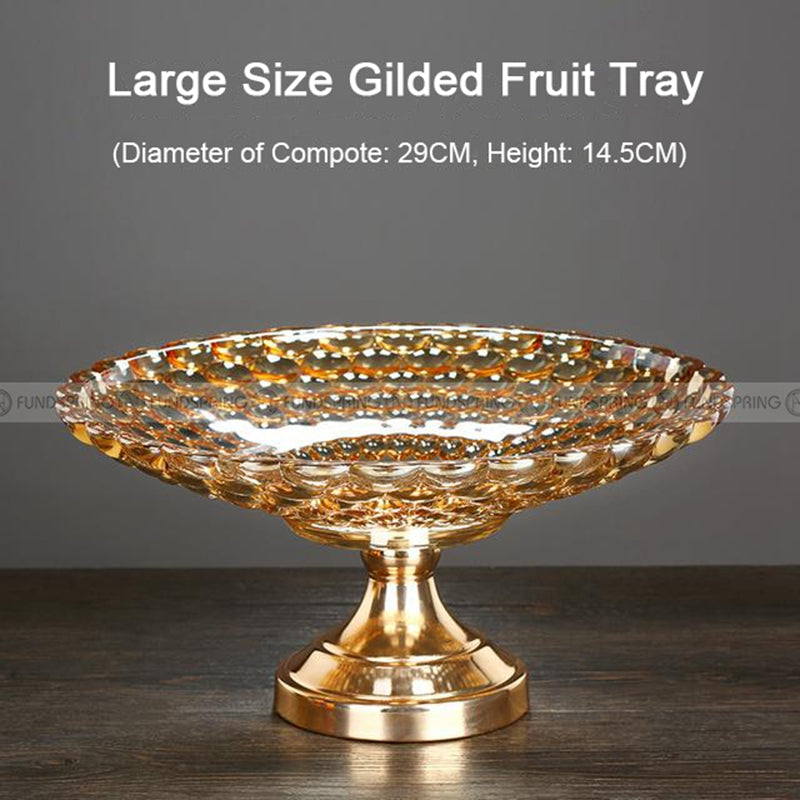 Golden Elegance: Gilded Crystal Glass Fruit Tray High-foot Serving Bowl Golden Elegance: Gilded Crystal Glass Fruit Tray High-foot Serving Bowl