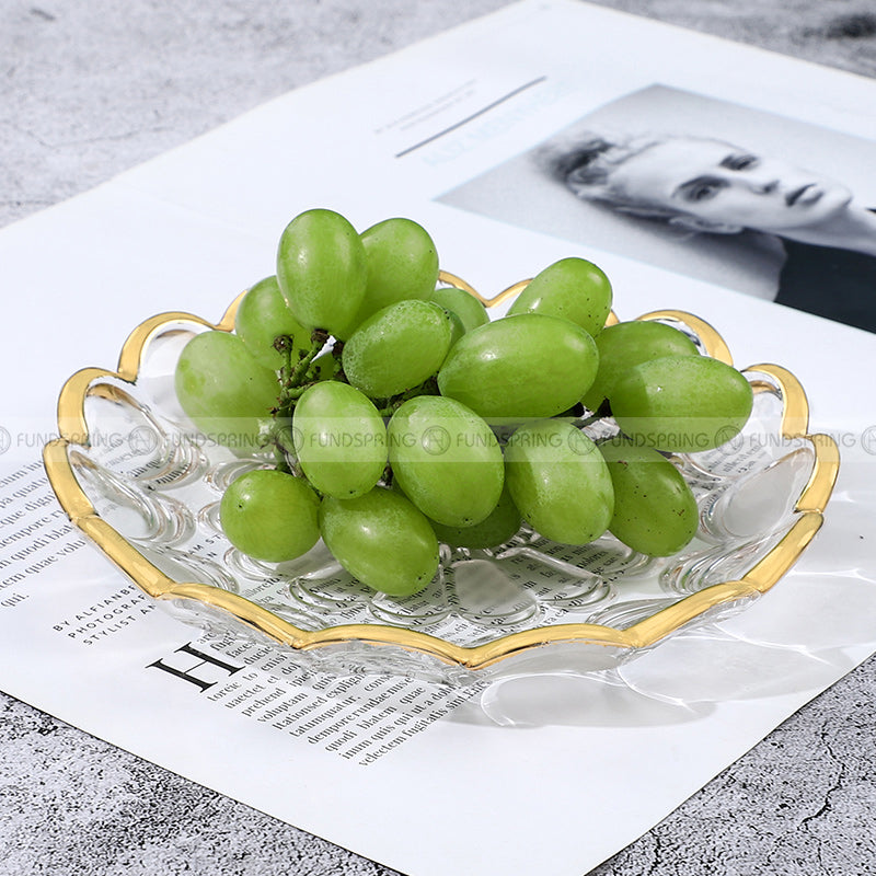 Nordic Minimalist Golden-Rim Glass Fruit Bowl and Salad Plate Set Nordic Minimalist Golden-Rim Glass Fruit Bowl and Salad Plate Set