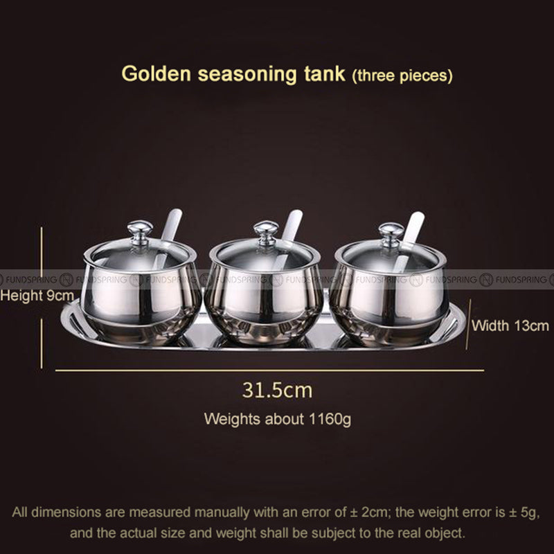 304 Stainless Steel Seasoning Jar Set Kitchen Seasoning Box Set of 3 304 Stainless Steel Seasoning Jar Set Kitchen Seasoning Box Set of 3