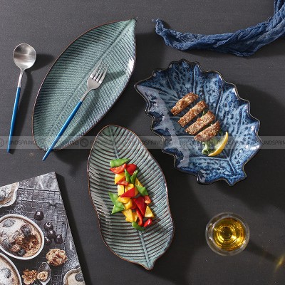 Japanese Ceramic Dinner Plate Leaf-shaped Glazed Kiln Change Plate Japanese Ceramic Dinner Plate Leaf-shaped Glazed Kiln Change Plate