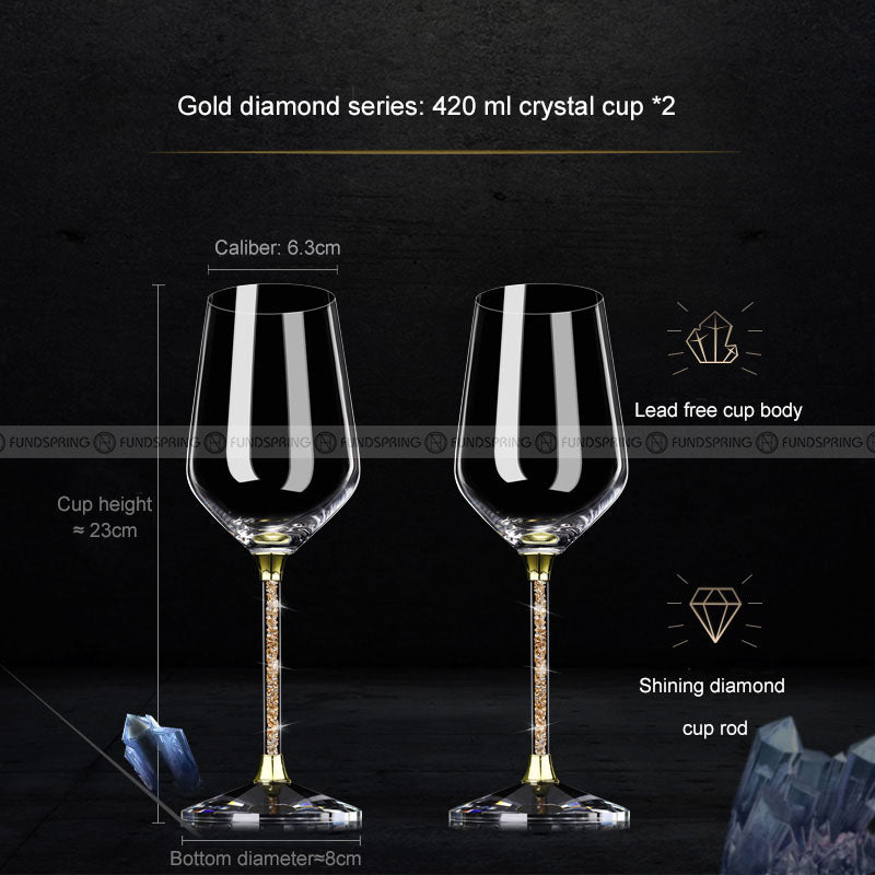 Diamond Crystal Goblet Red Wine Glass Set of 2 With Portable Suitcase Diamond Crystal Goblet Red Wine Glass Set of 2 With Portable Suitcase