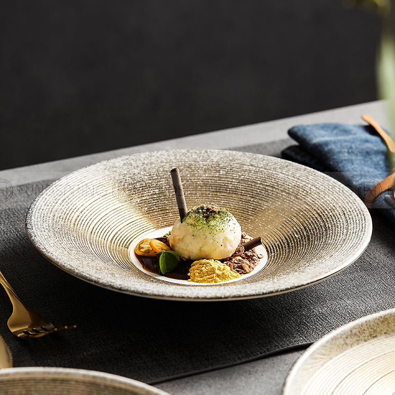 Designer Dinnerware Weiss Series Ceramic White/Golden Bowls Plates Designer Dinnerware Weiss Series Ceramic White/Golden Bowls Plates