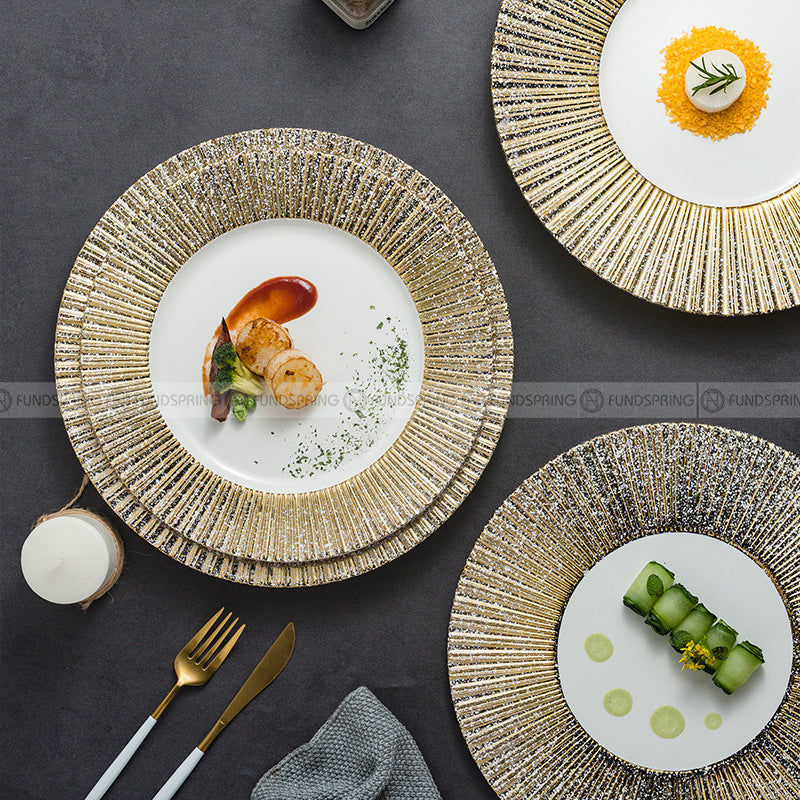 Carll Solar Series Dinnerware Collection Hotel Dishes Golden/White Dinner Plate Carll Solar Series Dinnerware Collection Hotel Dishes Golden/White Dinner Plate