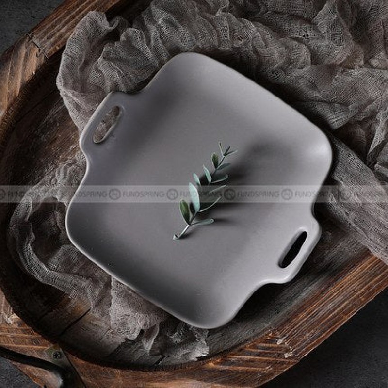 Japanese Matte Binaural Dinner Plate Nordic Square Dou-handle Baking Plate 7" Japanese Matte Binaural Dinner Plate Nordic Square Dou-handle Baking Plate 7"