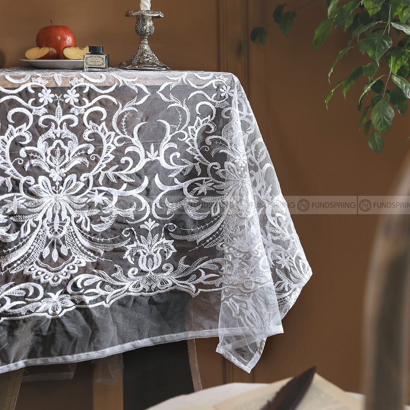 Yiya Tablecloth Simple White Lace Table Cloth Hollow Table Cover Yiya Tablecloth Simple White Lace Table Cloth Hollow Table Cover