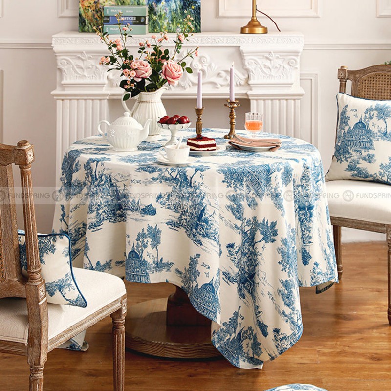 Lucerne Tablecloth Blue and Off-white Light Luxury Dining Table Mat Spun Line Table Cover Lucerne Tablecloth Blue and Off-white Light Luxury Dining Table Mat Spun Line Table Cover