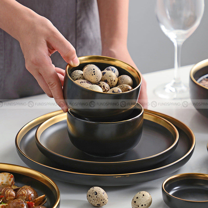 Simplicity Ceramic Tableware Black White With Gold Rim Plates Bowls Simplicity Ceramic Tableware Black White With Gold Rim Plates Bowls