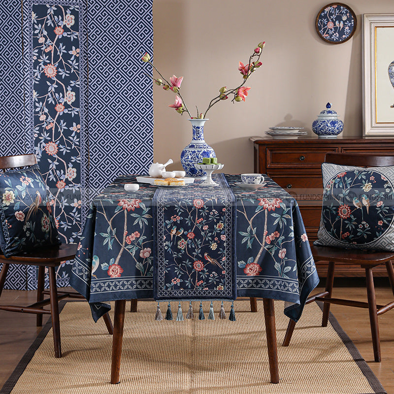 Lanruoting Table Runner Chinese Tea Table Runner Blue Long Table Cover Lanruoting Table Runner Chinese Tea Table Runner Blue Long Table Cover
