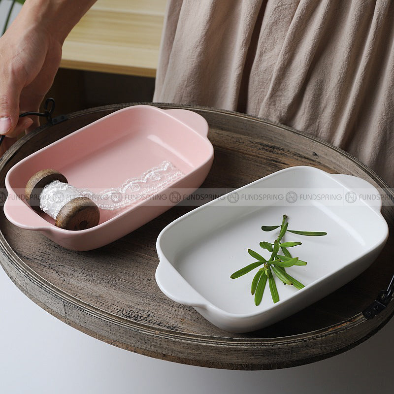 Ceramic Binaural Baking Tray Macaron Color Microwave Oven For Baking Ceramic Binaural Baking Tray Macaron Color Microwave Oven For Baking