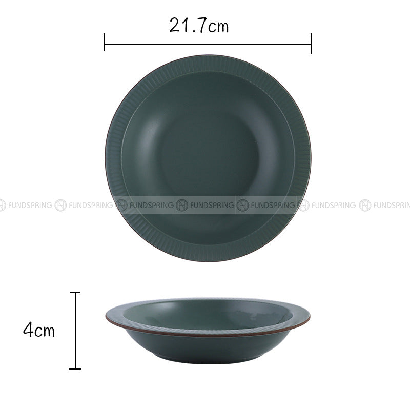 Nordic Matte Deep Dish Disc Korean Creative Brown Line Shallow Bowl 8.5" Nordic Matte Deep Dish Disc Korean Creative Brown Line Shallow Bowl 8.5"