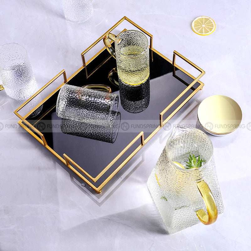 Sculpted Elegance: Hammered Borosilicate Glass Water Set with Pitcher and Cups Sculpted Elegance: Hammered Borosilicate Glass Water Set with Pitcher and Cups