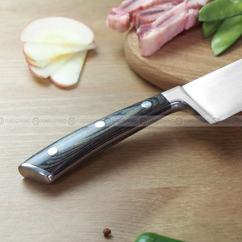 Stainless Steel 8'' Chef's Knife with Japanese-Inspired Design and Ergonomic Wooden Handle Stainless Steel 8'' Chef's Knife with Japanese-Inspired Design and Ergonomic Wooden Handle