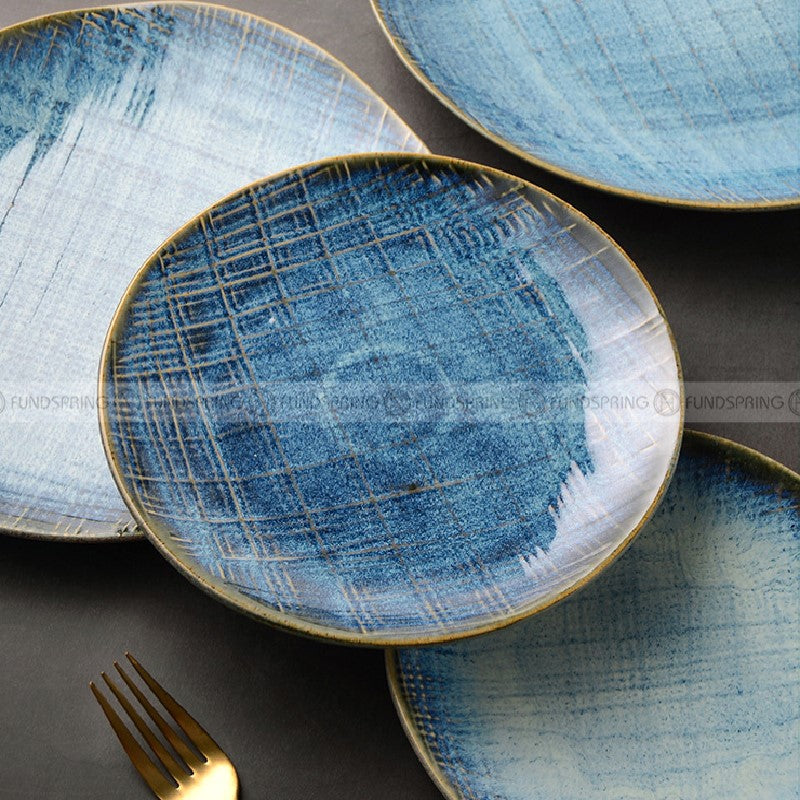 Denim Blue Dinner Plate Kiln Changed Ceramic Dinnerware Set of 4 Denim Blue Dinner Plate Kiln Changed Ceramic Dinnerware Set of 4