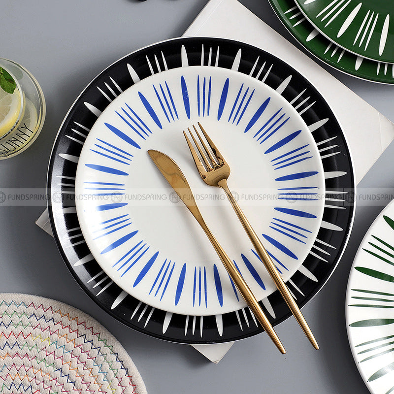 Nordic Ceramic Tableware Simple Line Pattern Disc Snack Dinner Plate Nordic Ceramic Tableware Simple Line Pattern Disc Snack Dinner Plate