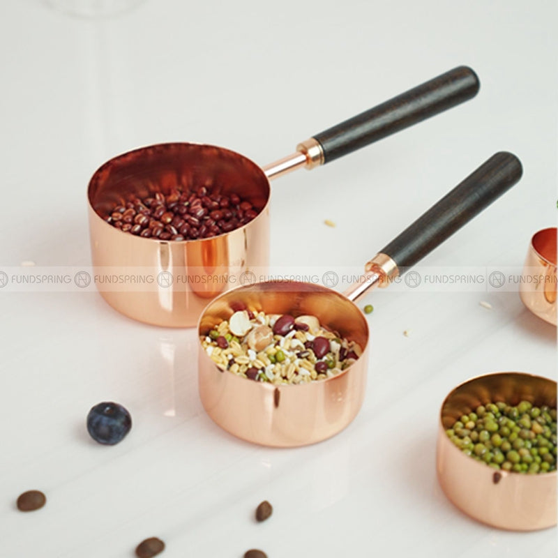 Thickened Copper Plated Baking Spoon Wooden Handle Measuring Cup Set of 4 Thickened Copper Plated Baking Spoon Wooden Handle Measuring Cup Set of 4