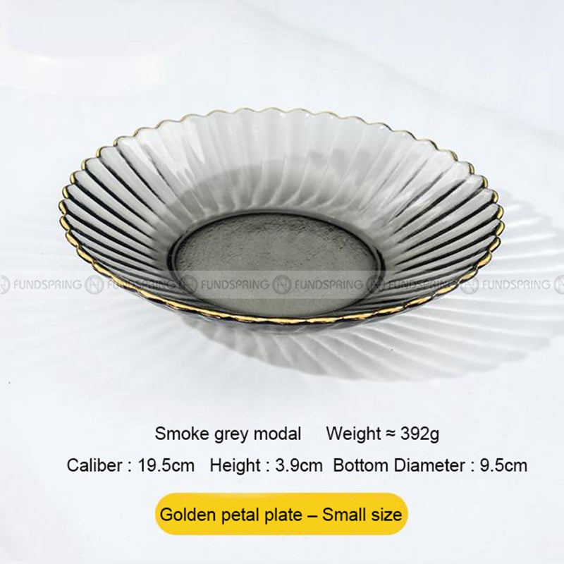 Nordic Elegance Crystal Glass Golden-rim Fruit Bowl and Salad Plate Nordic Elegance Crystal Glass Golden-rim Fruit Bowl and Salad Plate