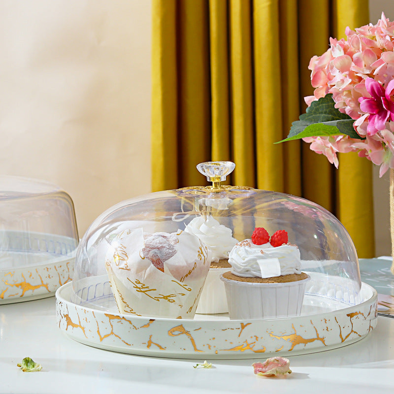 Stylish Afternoon Tea Ceramic Cake Pan with Lid: Elegant Snack and Fruit Plate Stand Stylish Afternoon Tea Ceramic Cake Pan with Lid: Elegant Snack and Fruit Plate Stand