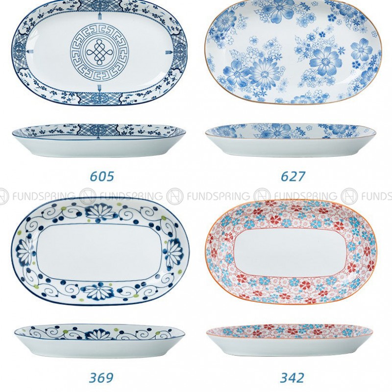 Japanese Blue and White Under-glazed Ceramic Oval Platter 12" Set of 2 Japanese Blue and White Under-glazed Ceramic Oval Platter 12" Set of 2