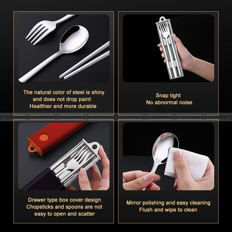 304 Stainless Steel Portable Cutlery Set 3 Pcs Fork Spoon Chopsticks 304 Stainless Steel Portable Cutlery Set 3 Pcs Fork Spoon Chopsticks
