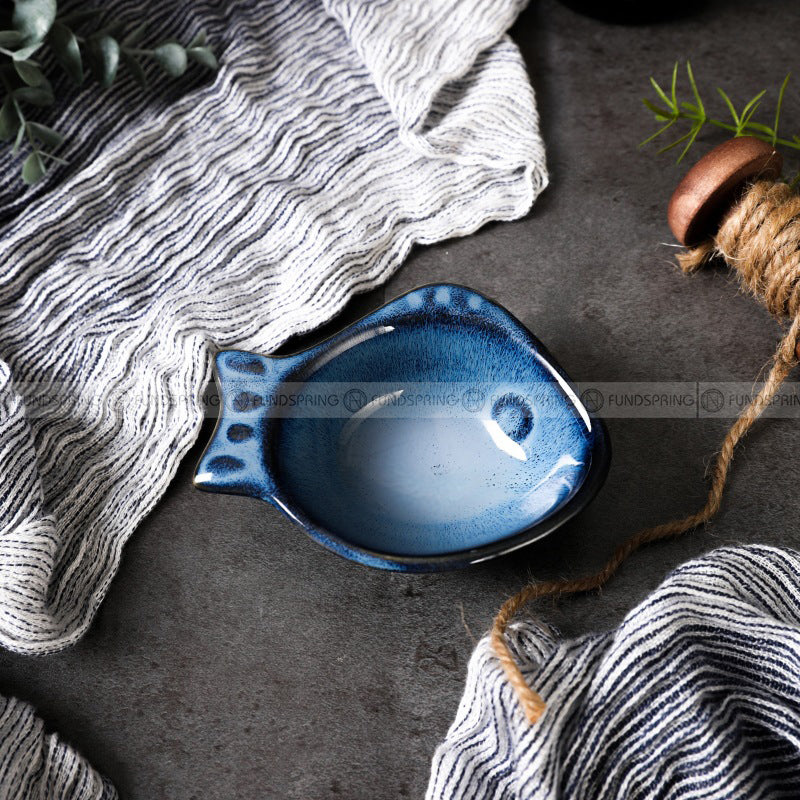 Blue Glaze Ceramic Seasoning Dish Small Fish-shape Dipping Saucer Blue Glaze Ceramic Seasoning Dish Small Fish-shape Dipping Saucer