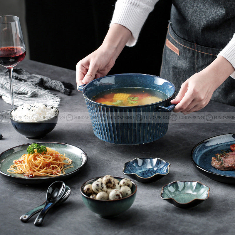 Kiln Change Ceramic Tableware Classical Blue/Green Dinnerware Set Kiln Change Ceramic Tableware Classical Blue/Green Dinnerware Set