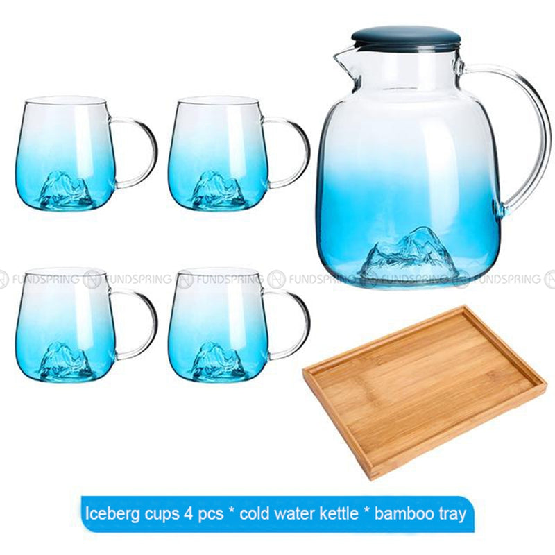 Gradient Blue Glass Kettle and Cup Set High Temperature Resistant Pitcher with Mugs Gradient Blue Glass Kettle and Cup Set High Temperature Resistant Pitcher with Mugs