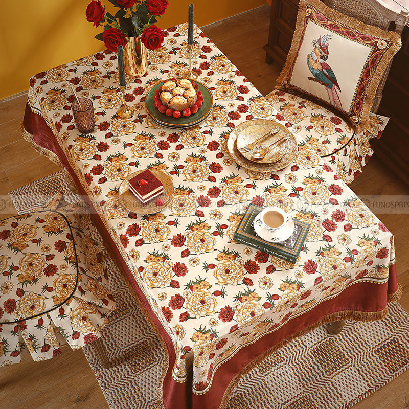 Red Shield Tablecloth Vintage Desk Cover Velvet Waterproof Table Cloth