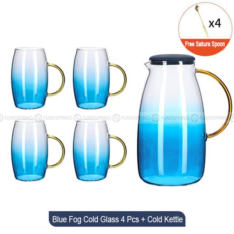 Blue Haze Elegance: Glass Pitcher & Tumbler Set with Stylish Tray Blue Haze Elegance: Glass Pitcher & Tumbler Set with Stylish Tray