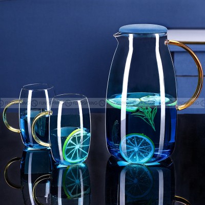 Blue Haze Elegance: Glass Pitcher & Tumbler Set with Stylish Tray Blue Haze Elegance: Glass Pitcher & Tumbler Set with Stylish Tray