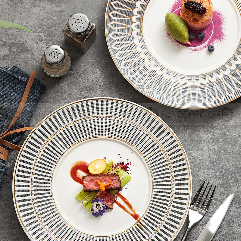 Nordic White-grey-gold Dinner Plate Weiss Series Ceramic Electroplating Shallow Plate Nordic White-grey-gold Dinner Plate Weiss Series Ceramic Electroplating Shallow Plate