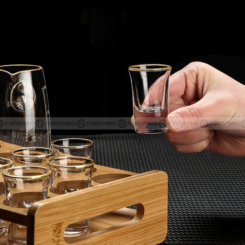 White Spirit Glass and Dispenser Set Crystal Baijiu Glass Set With 3-Layer Rack White Spirit Glass and Dispenser Set Crystal Baijiu Glass Set With 3-Layer Rack
