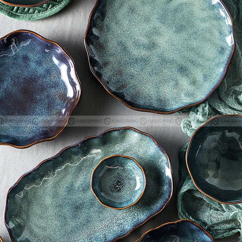 Kiln Under glazed Ceramic Tableware Creative Lotus Leaf Tableware Set Kiln Under glazed Ceramic Tableware Creative Lotus Leaf Tableware Set