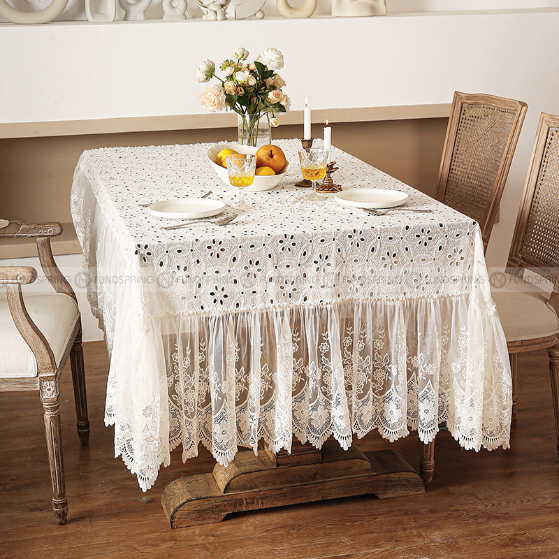 Tourte Lace Embroidered Hollow Tablecloth White Desk Cover Table Cloth Tourte Lace Embroidered Hollow Tablecloth White Desk Cover Table Cloth