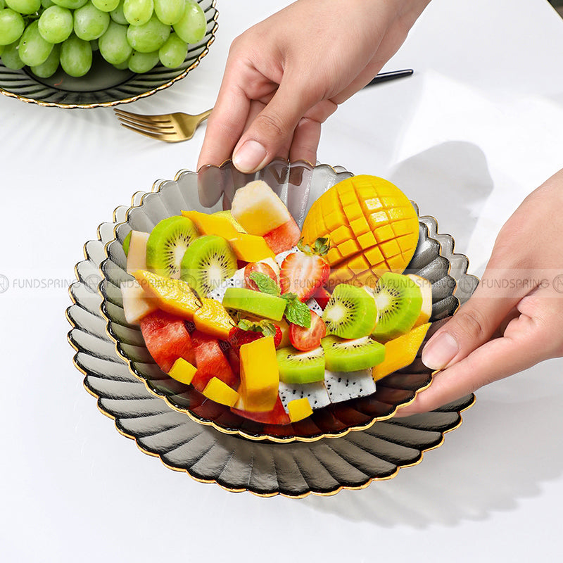 Nordic Elegance Crystal Glass Golden-rim Fruit Bowl and Salad Plate Nordic Elegance Crystal Glass Golden-rim Fruit Bowl and Salad Plate