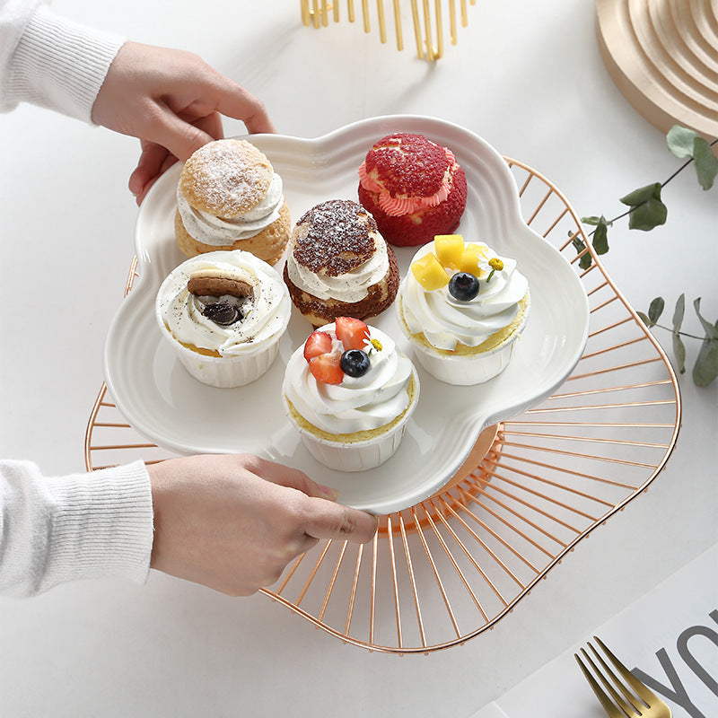 Nordic Dessert Display Stand: Creative Iron Rack with Cake Plate and Fruit Basket Nordic Dessert Display Stand: Creative Iron Rack with Cake Plate and Fruit Basket