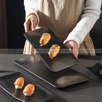 Rectangular Flat Plate Black Ceramic Plate Snack Plate Sushi Platter Rectangular Flat Plate Black Ceramic Plate Snack Plate Sushi Platter