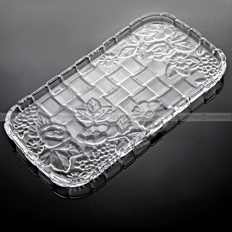 Rectangular Vertical Striped Glass Fruit Tray Multiple Functions Plate Rectangular Vertical Striped Glass Fruit Tray Multiple Functions Plate