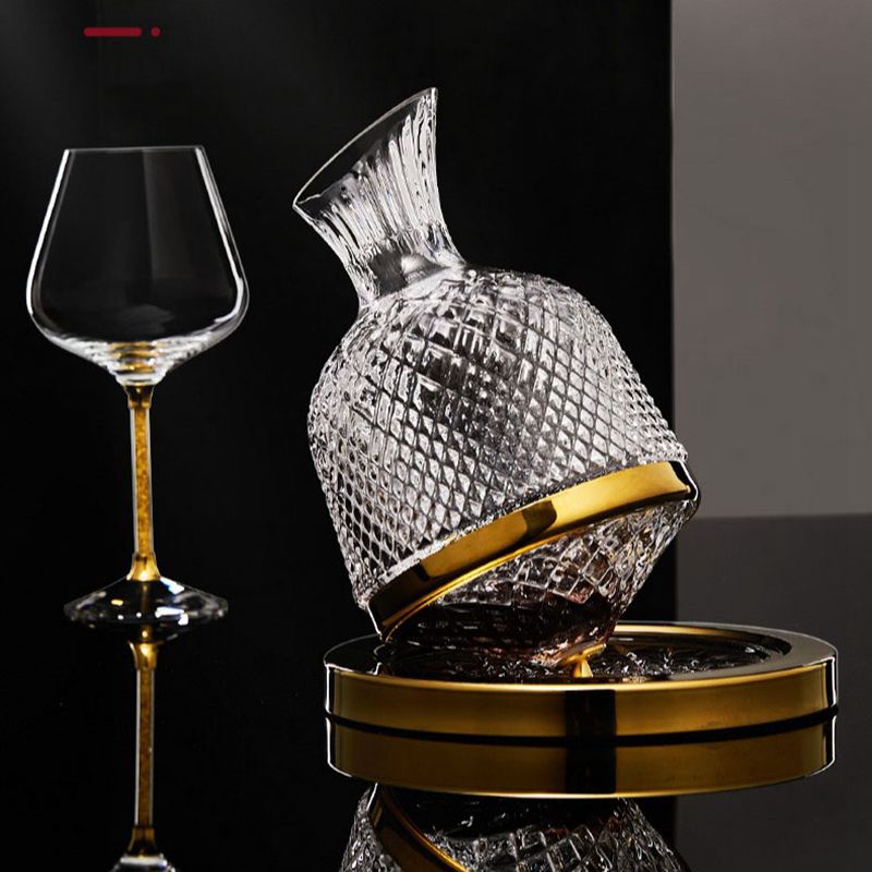 Crystal Gyro Rotating Decanter Tumbler Wine Aerator with Gold Rim 1500ML Crystal Gyro Rotating Decanter Tumbler Wine Aerator with Gold Rim 1500ML
