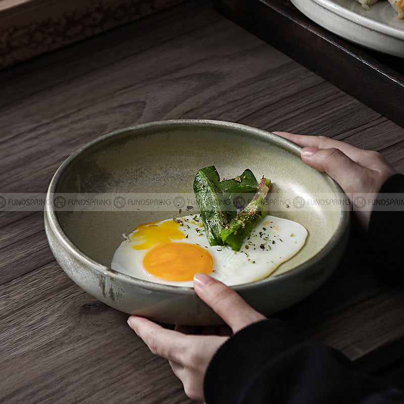 Kiln Change Ceramic Round Deep Plate Soup Plate Shallow Bowl Kiln Change Ceramic Round Deep Plate Soup Plate Shallow Bowl
