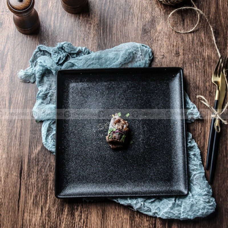 Ceramic Tableware Dining Plate Creative Frosted Black Square Plate Ceramic Tableware Dining Plate Creative Frosted Black Square Plate